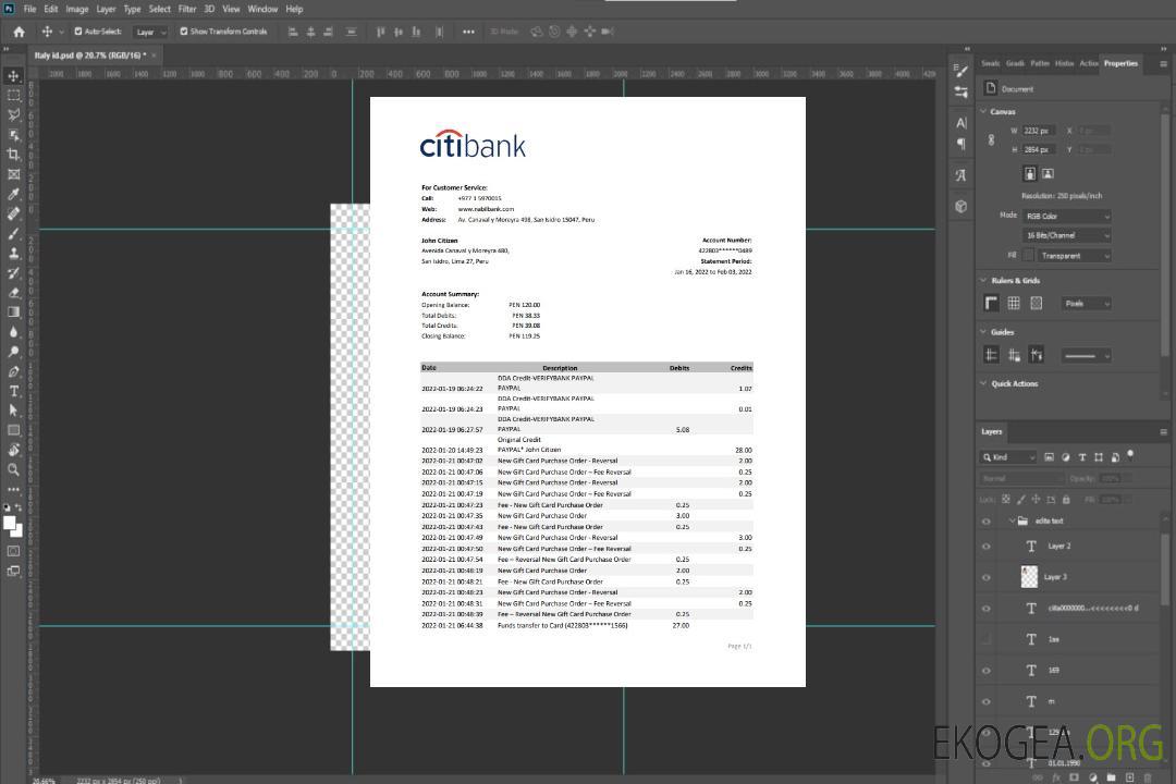 Modèle Excel et PDF de relevé bancaire de la Citibank du Pérou template